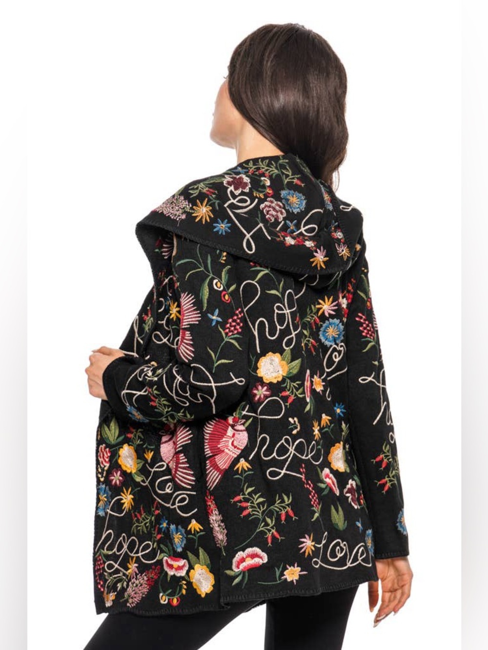 Johnny Was Rana Hooded Black Embroidered Cardigan XL - Picture 3 of 13